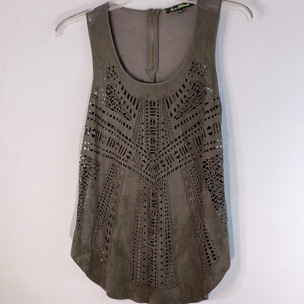 Sam Edelman Woman Olive Green Front Cutout Sleeveless Top with Solid Back Size S
